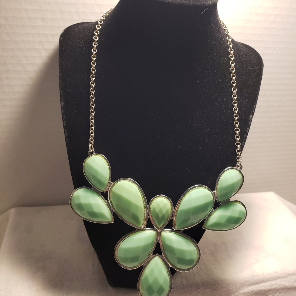 Stunning Vintage Jane Stone Silvertone Bubble Cluster Mint Green Necklace
